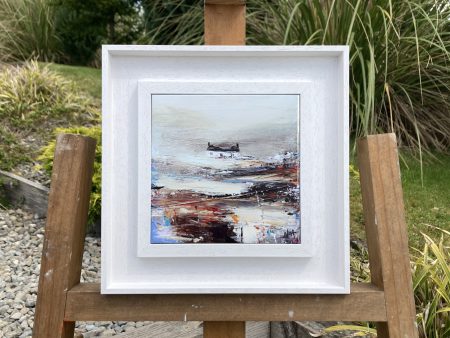 Framed ceramic tile wall art print of Scottish landscape painting featuring Highland glen and stone bothy cottage
