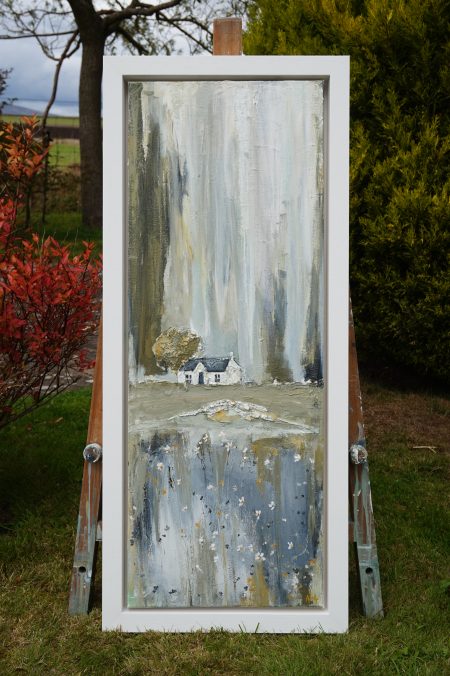 Original acrylic on canvas painting in white frame of the Jigger Inn Pub in St Andrews